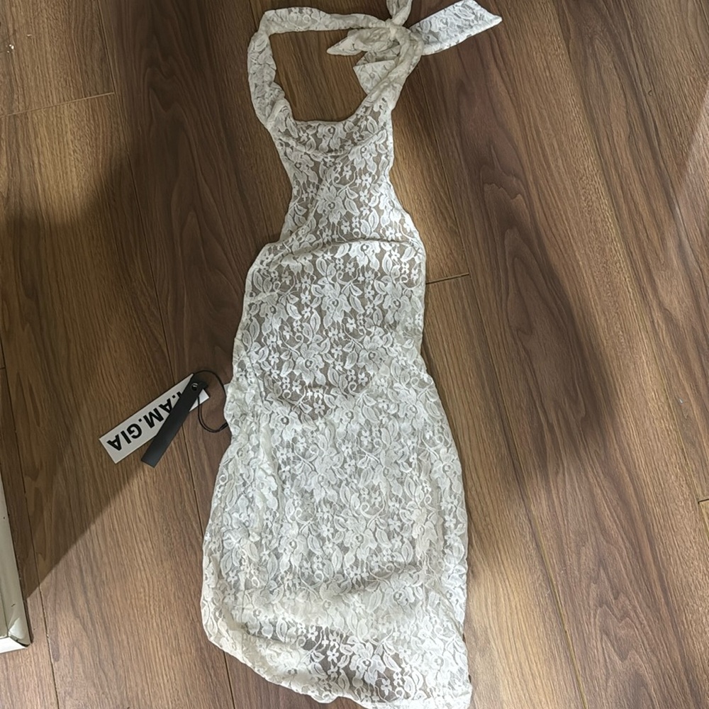 Iamgia white lace mini halter dress dress